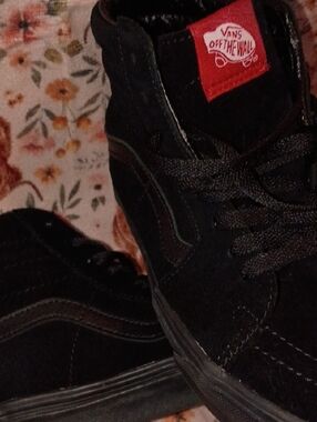 Vans Black High-Top Skate Sneakers with Red Logo Tab